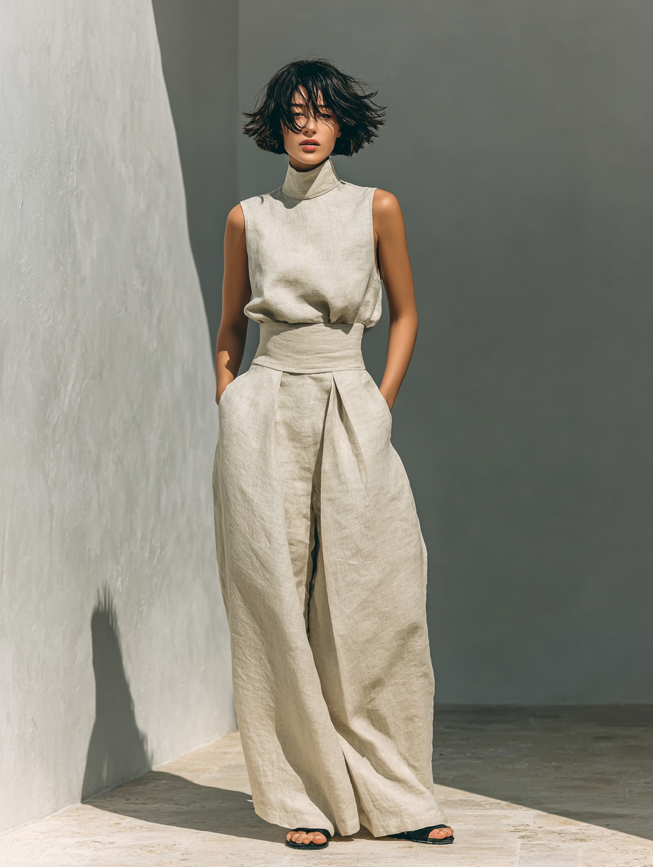 Margaux | Conjunto Minimalista con Blusa Sin Mangas y Pantalón Ancho