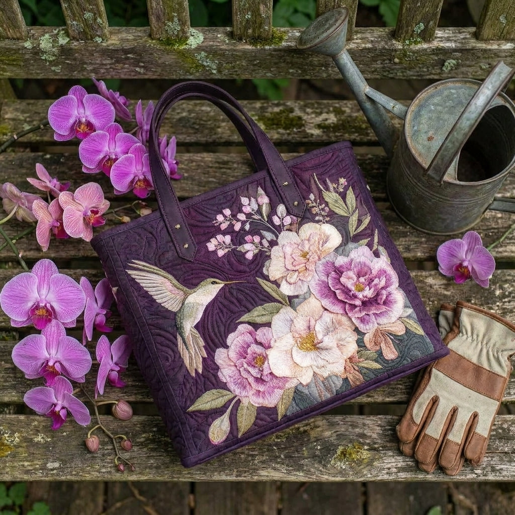 Bolso Artesanal Acolchado - Colibríes y Orquídeas