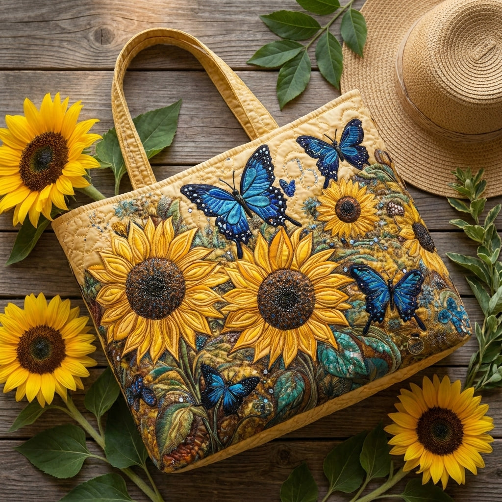 Bolso Artesanal - Girasoles y Mariposas Azules
