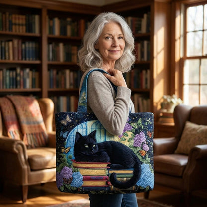 Bolso Artesanal - Gato Negro sobre Libros