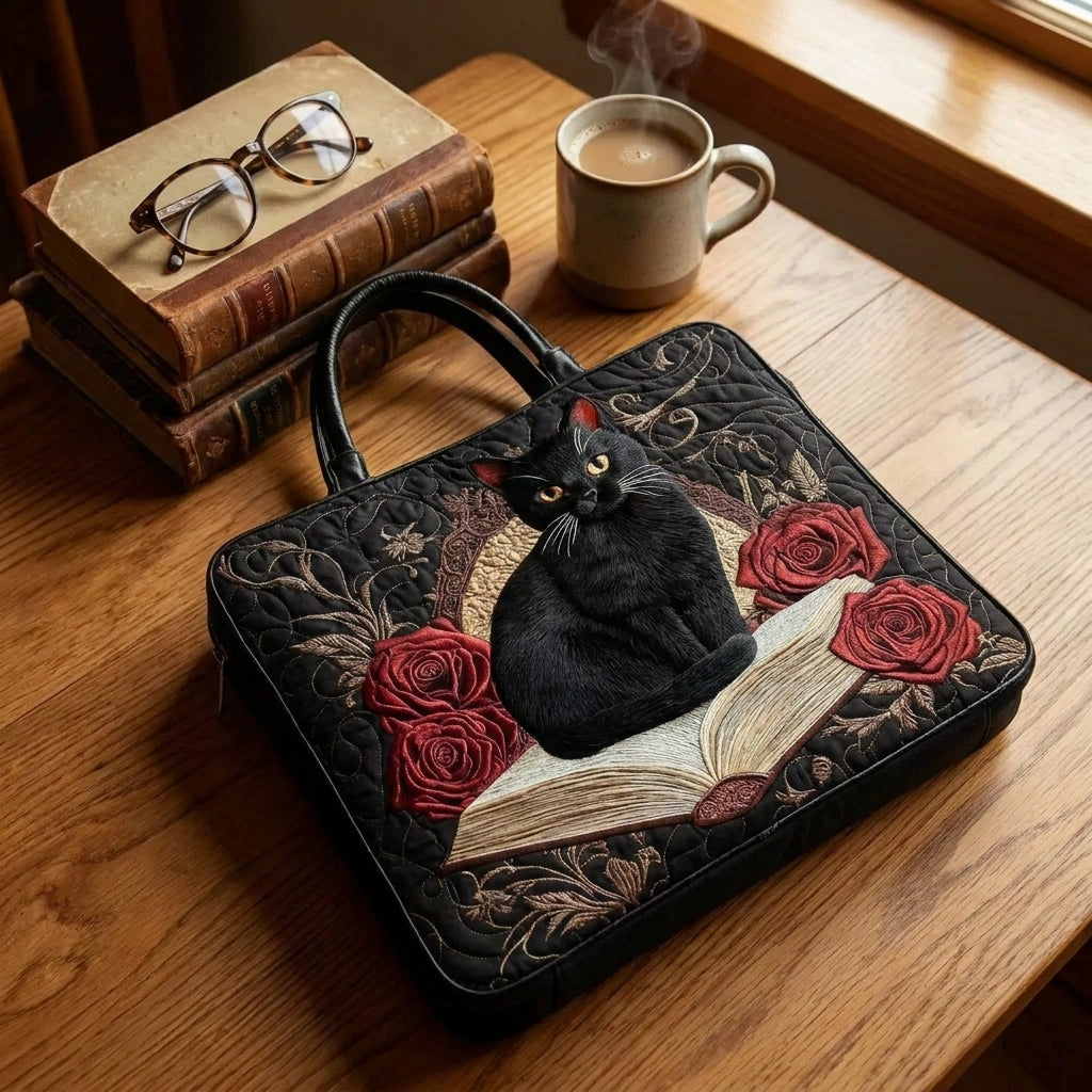 Bolso Artesanal Acolchado - Gato Negro con Libros