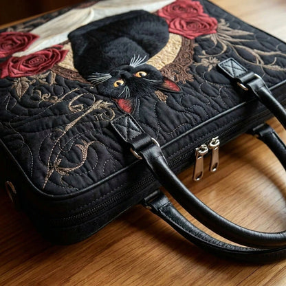 Bolso Artesanal Acolchado - Gato Negro con Libros