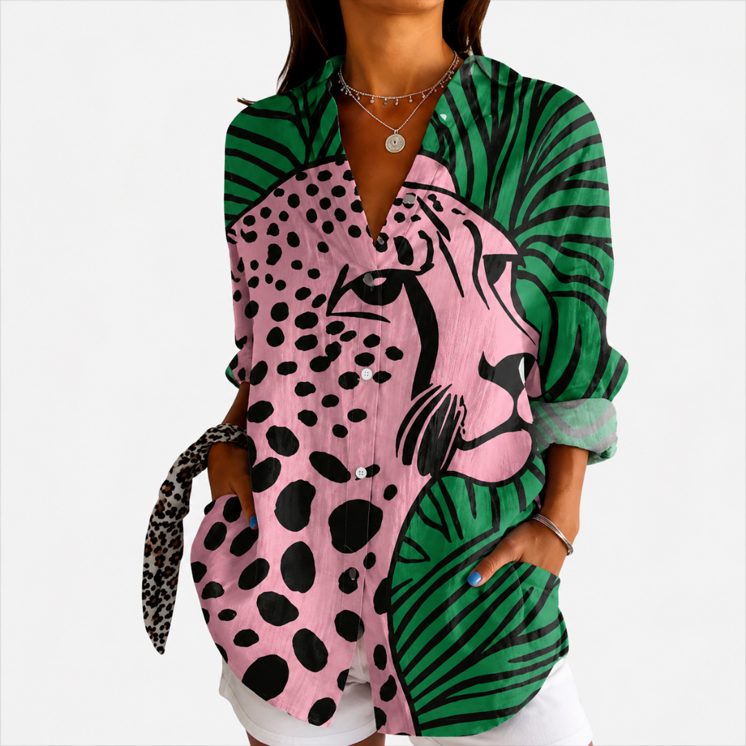 Sandra | Blusa Artística Leopardo Tropical