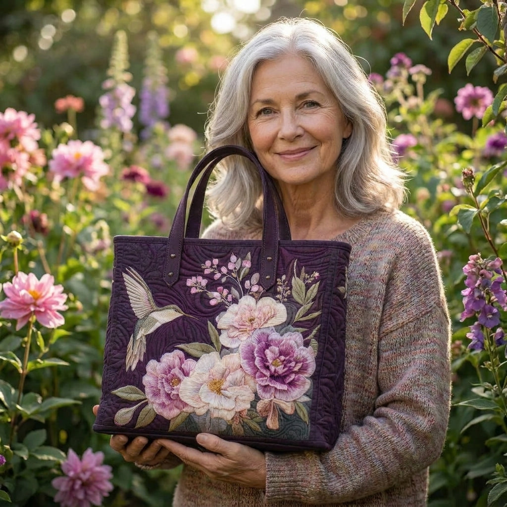 Bolso Artesanal Acolchado - Colibríes y Orquídeas