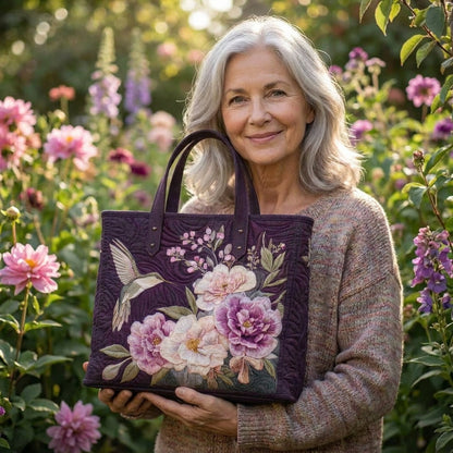 Bolso Artesanal Acolchado - Colibríes y Orquídeas