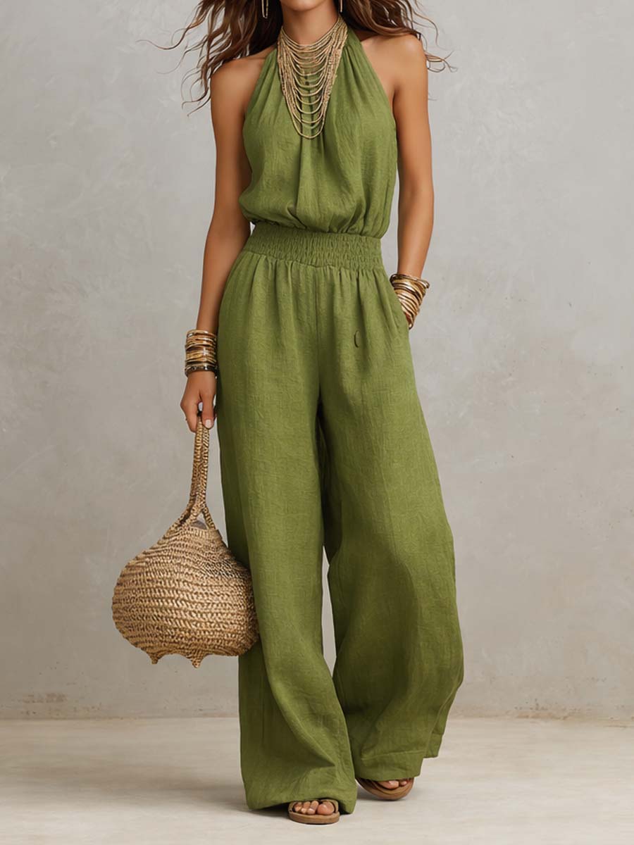 VALERIA | Jumpsuit de Cuello Halter y Pierna Ancha