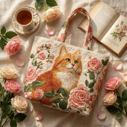 Bolso Artesanal - Gato Naranjo con Rosas