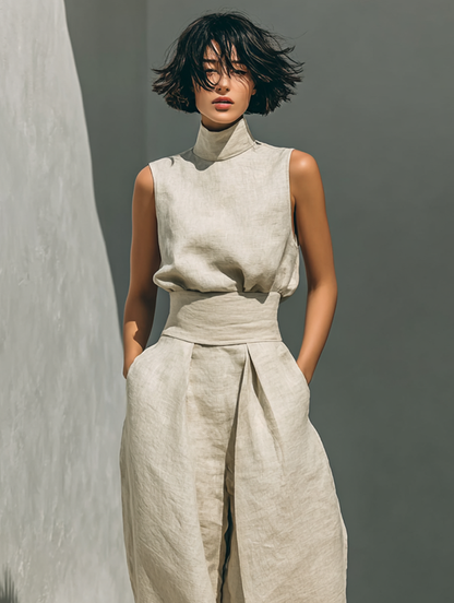 Margaux | Conjunto Minimalista con Blusa Sin Mangas y Pantalón Ancho