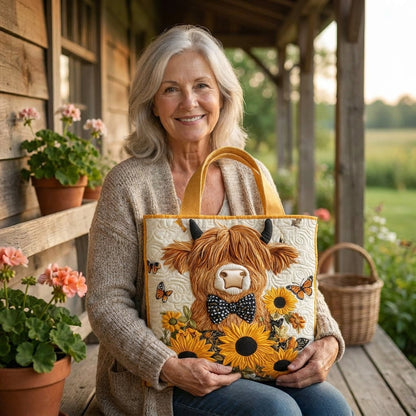 Bolso Acolchado - Vaca Highland con Girasoles