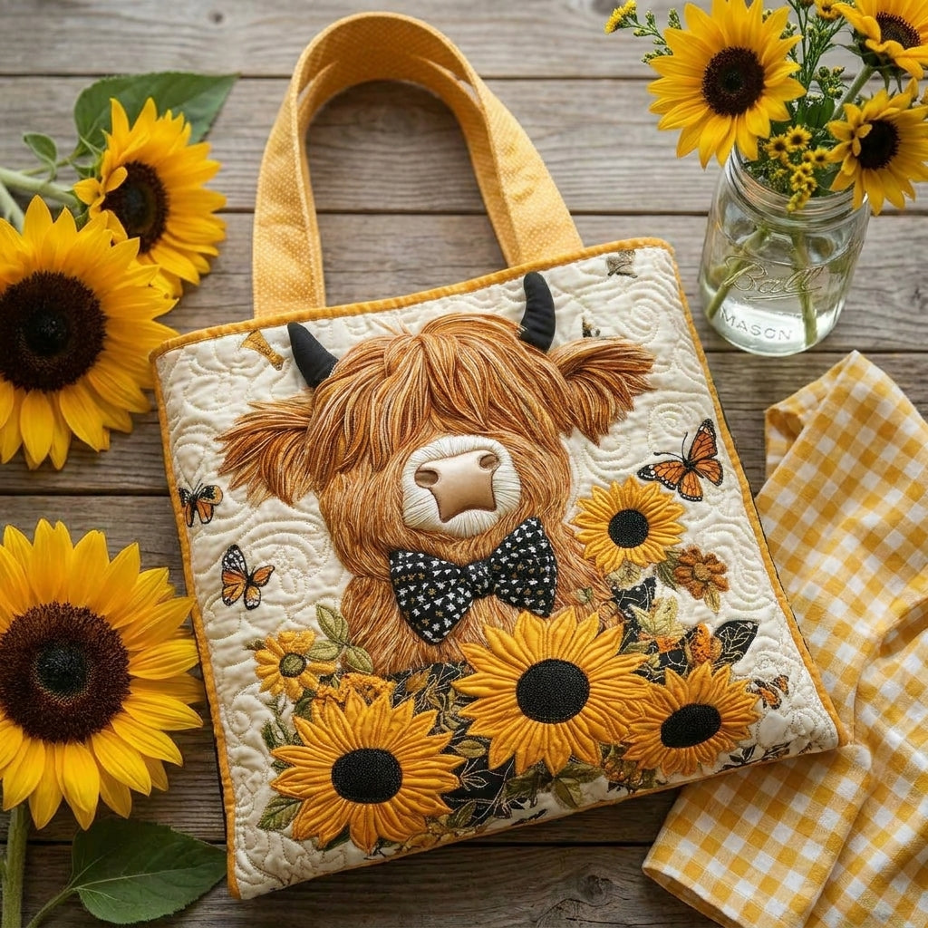 Bolso Acolchado - Vaca Highland con Girasoles