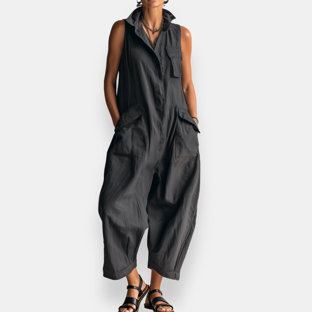 RYKER | Jumpsuit Cargo Sin Mangas con Cuello y Bolsillos de Solapa