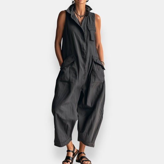 RYKER | Jumpsuit Cargo Sin Mangas con Cuello y Bolsillos de Solapa