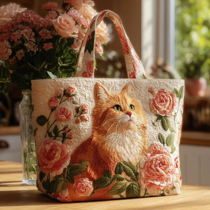 Bolso Artesanal - Gato Naranjo con Rosas