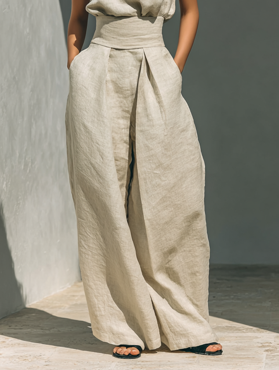 Margaux | Conjunto Minimalista con Blusa Sin Mangas y Pantalón Ancho