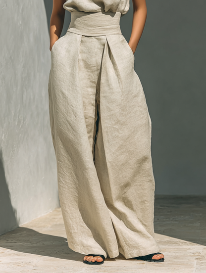 Margaux | Conjunto Minimalista con Blusa Sin Mangas y Pantalón Ancho