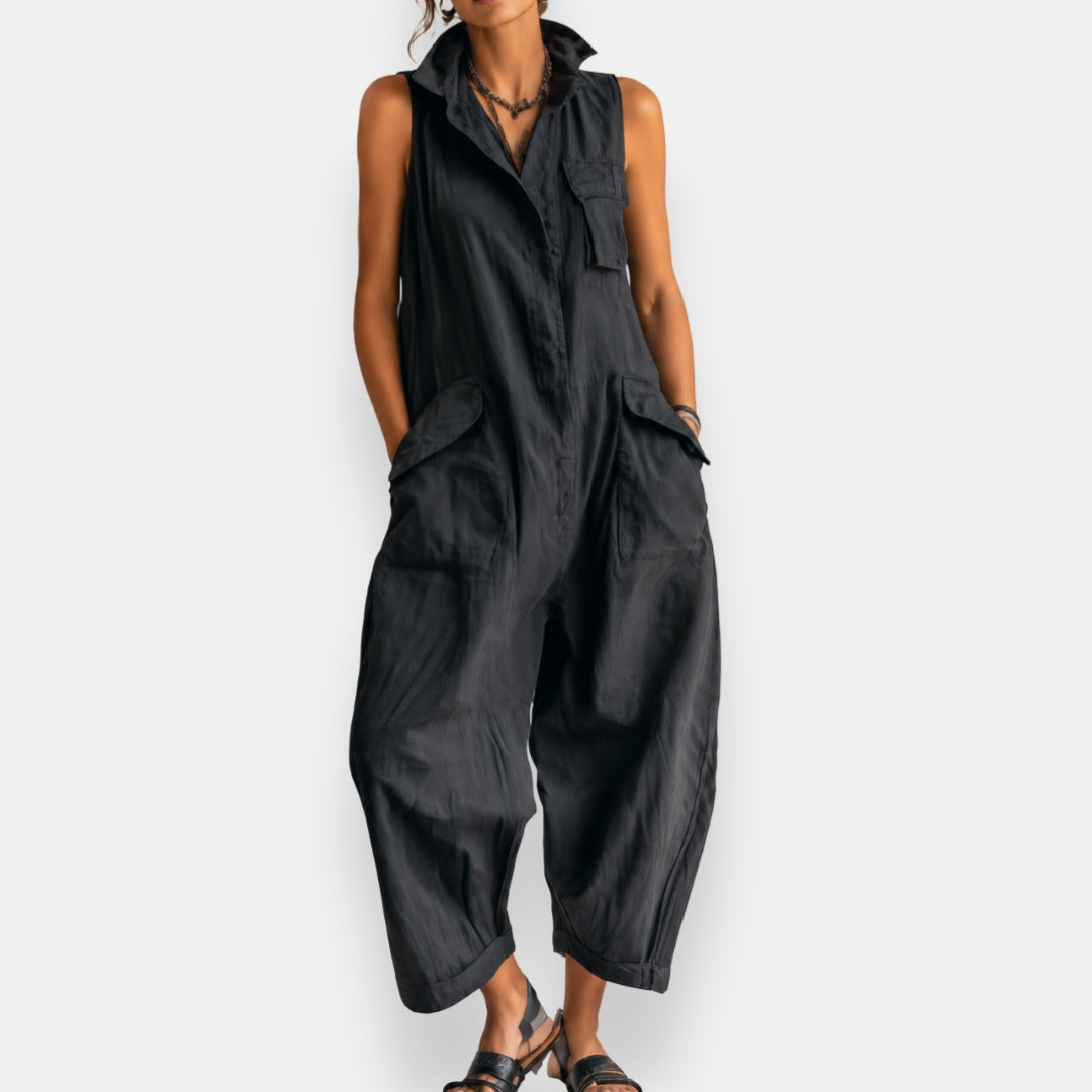 RYKER | Jumpsuit Cargo Sin Mangas con Cuello y Bolsillos de Solapa