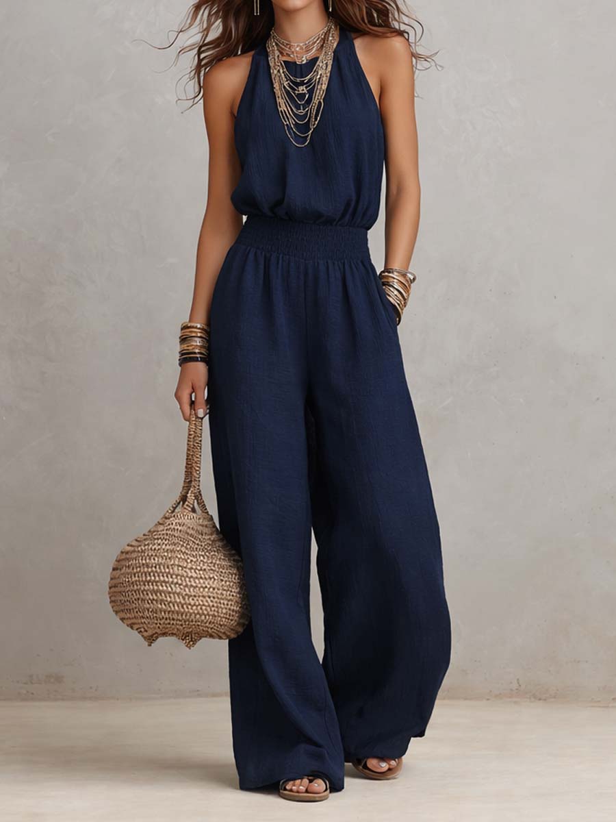 VALERIA | Jumpsuit de Cuello Halter y Pierna Ancha