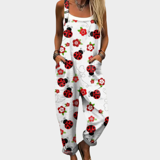Overol Estampado Blanco y Rojo