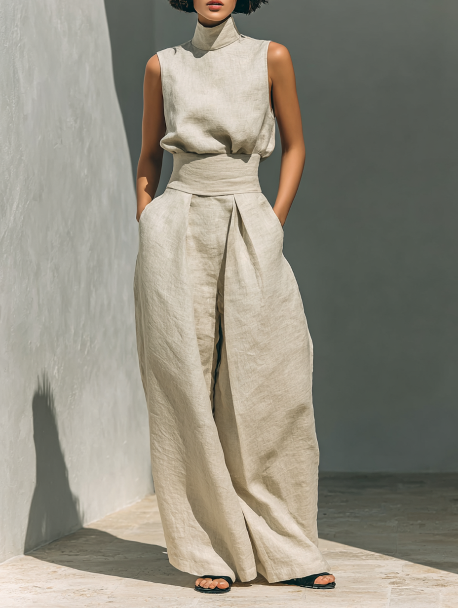 Margaux | Conjunto Minimalista con Blusa Sin Mangas y Pantalón Ancho