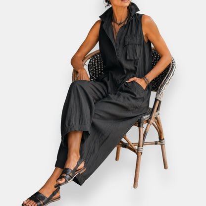 RYKER | Jumpsuit Cargo Sin Mangas con Cuello y Bolsillos de Solapa