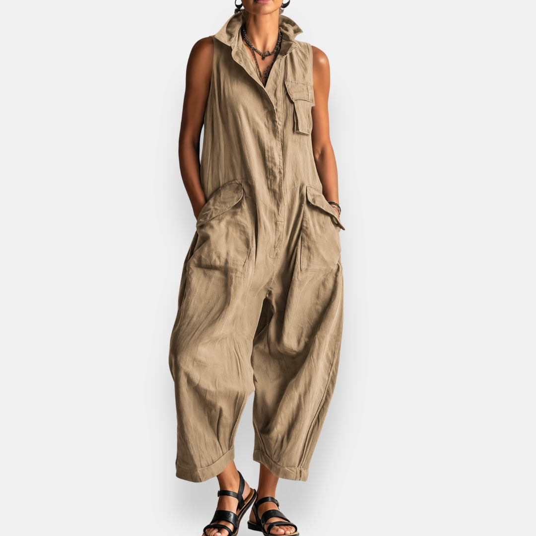 RYKER | Jumpsuit Cargo Sin Mangas con Cuello y Bolsillos de Solapa