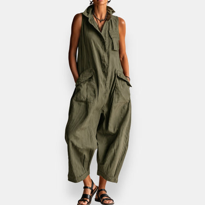 RYKER | Jumpsuit Cargo Sin Mangas con Cuello y Bolsillos de Solapa