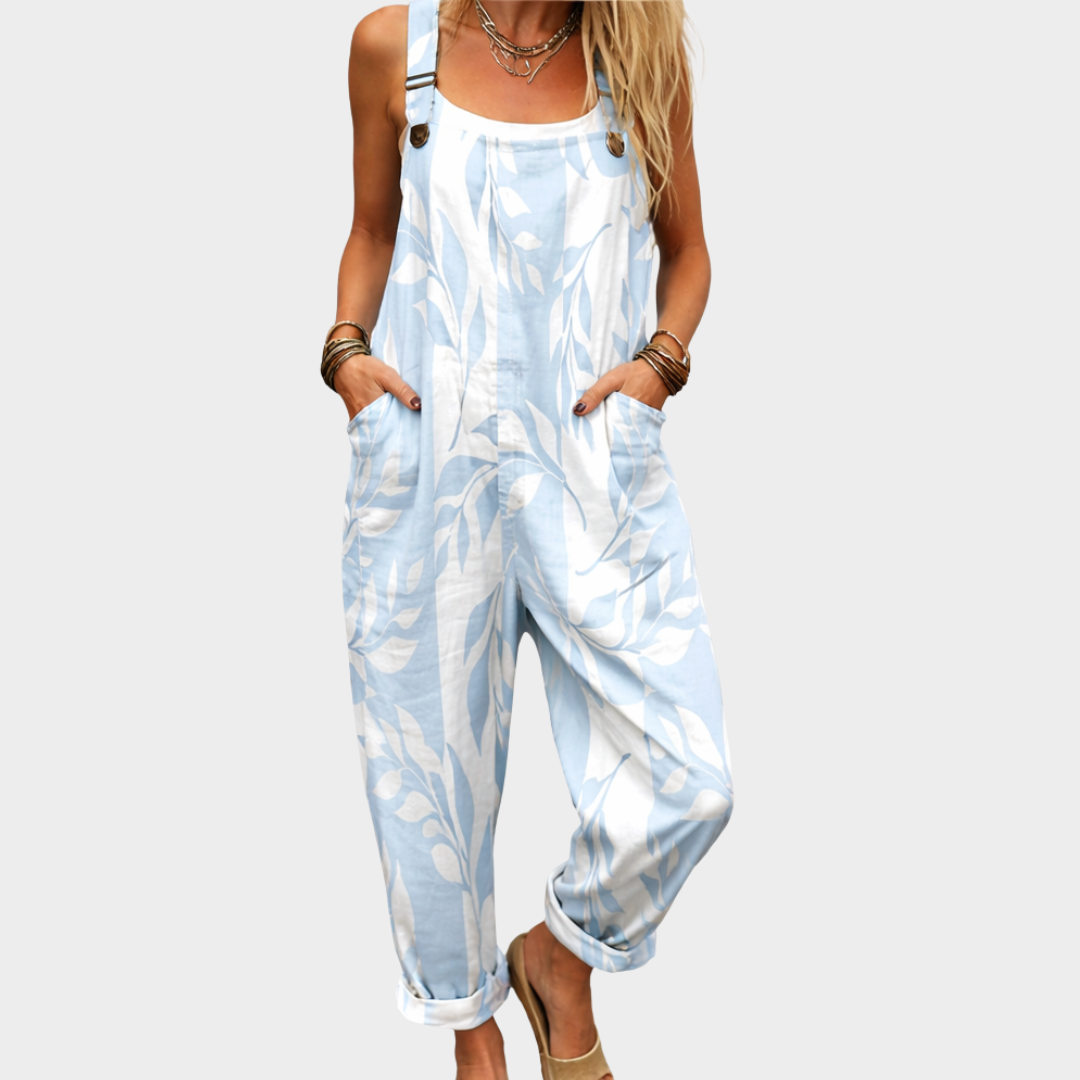 Overol Estampado Azul y Blanco