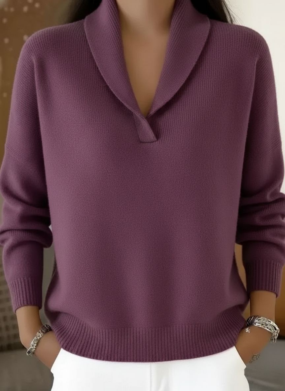 Elena Sweater Elegante Cuello en V - Morado