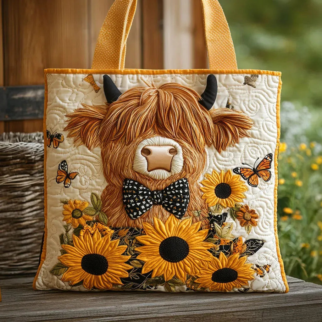 Bolso Acolchado - Vaca Highland con Girasoles