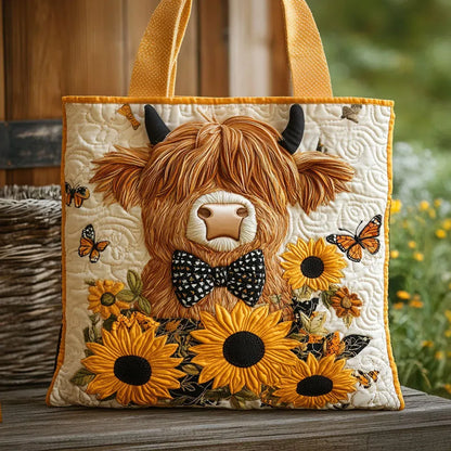 Bolso Acolchado - Vaca Highland con Girasoles