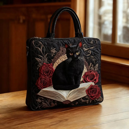 Bolso Artesanal Acolchado - Gato Negro con Libros
