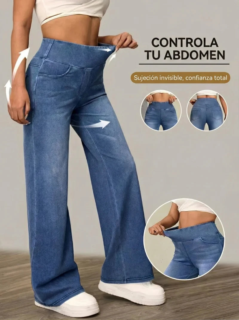 Pantalones anchos con control de abdomen