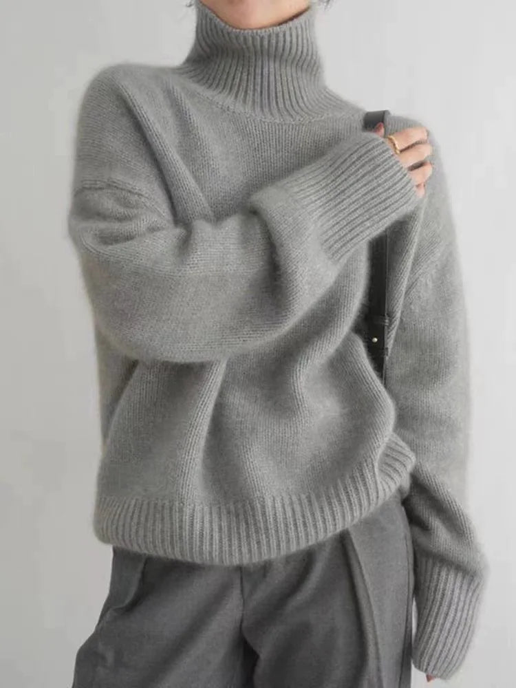Alison Sweater Tejido de Cuello Alto - Gris