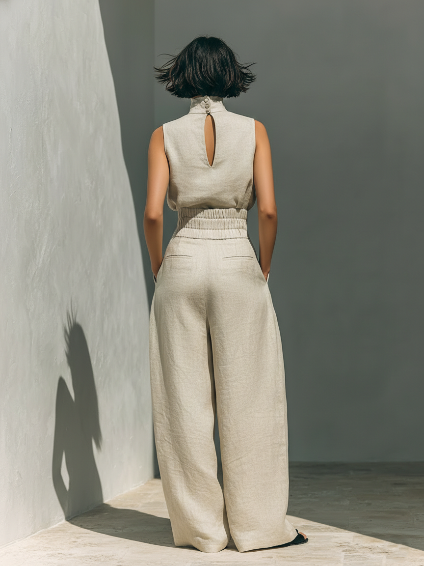 Margaux | Conjunto Minimalista con Blusa Sin Mangas y Pantalón Ancho