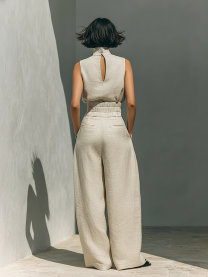 Margaux | Conjunto Minimalista con Blusa Sin Mangas y Pantalón Ancho