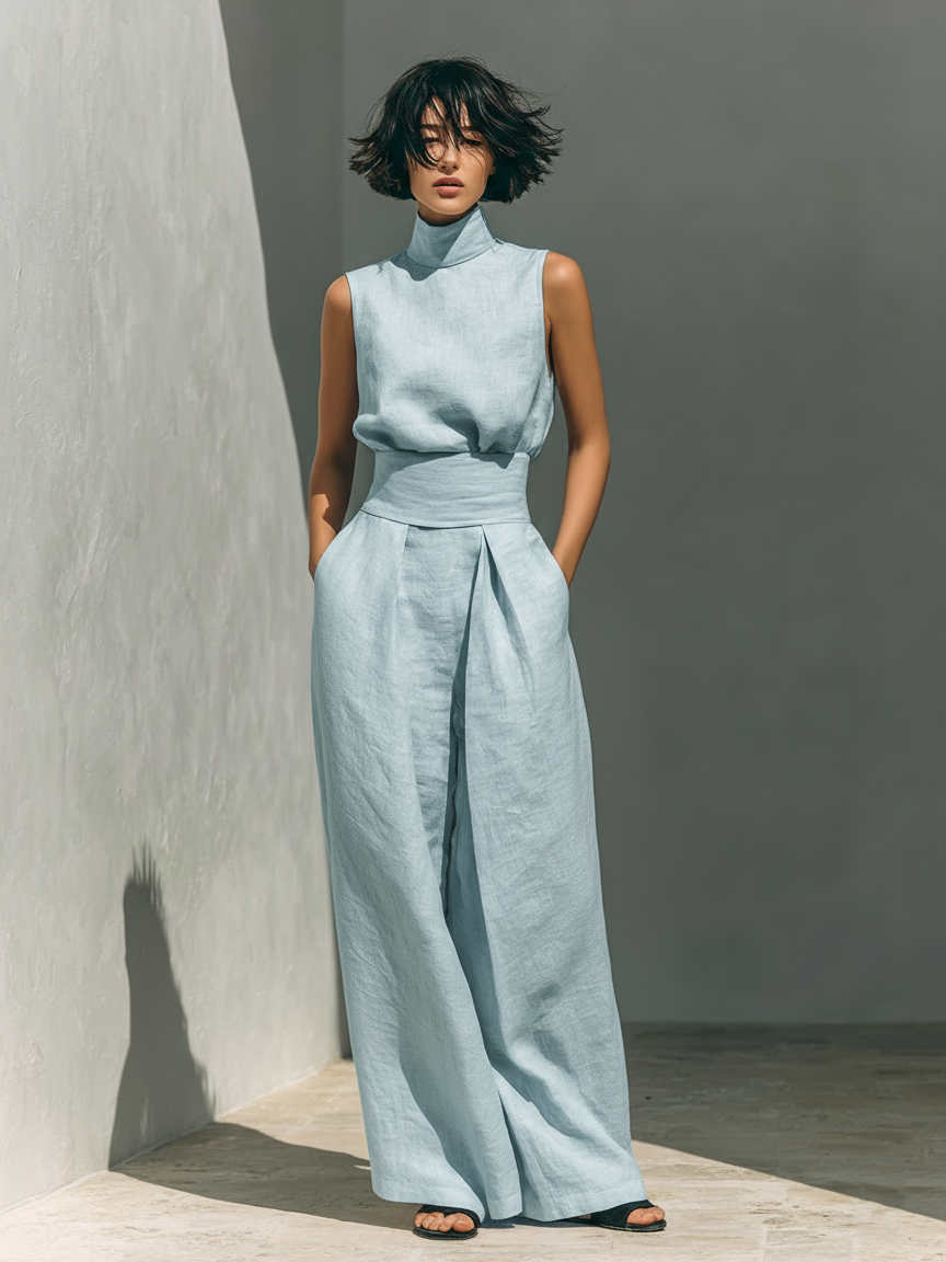 Margaux | Conjunto Minimalista con Blusa Sin Mangas y Pantalón Ancho