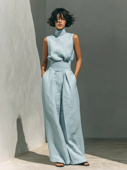 Margaux | Conjunto Minimalista con Blusa Sin Mangas y Pantalón Ancho