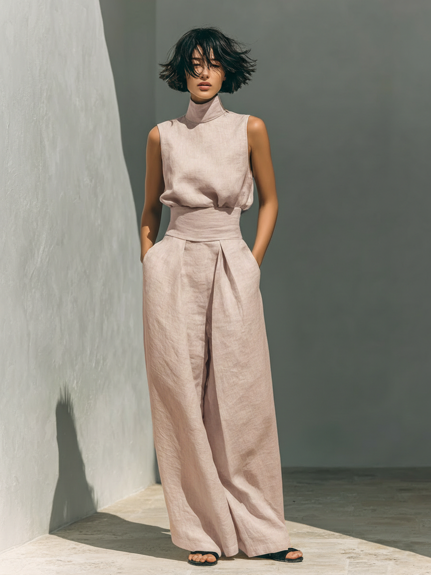Margaux | Conjunto Minimalista con Blusa Sin Mangas y Pantalón Ancho
