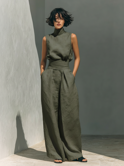 Margaux | Conjunto Minimalista con Blusa Sin Mangas y Pantalón Ancho