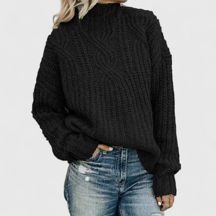 Mila Sweater Tejido Trenzado Clásico - Negro