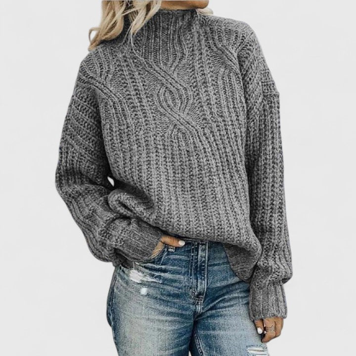 Mila Sweater Tejido Trenzado Clásico - Gris