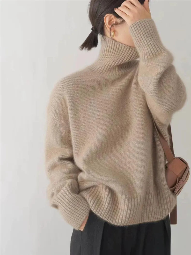 Alison Sweater Tejido de Cuello Alto - Caqui