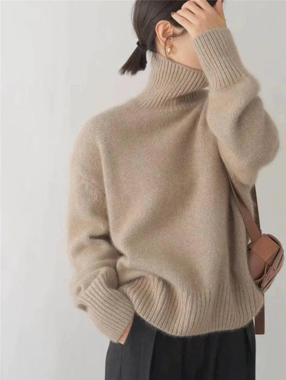 Alison Sweater Tejido de Cuello Alto - Caqui