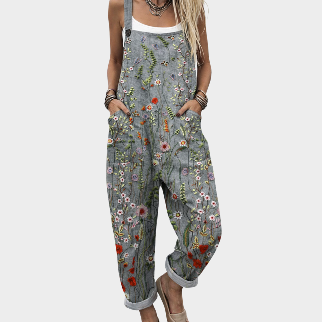 Overol Estampado Gris Floreado
