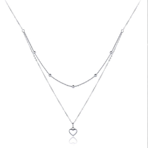 Collar de cadena de doble capa con colgante de corazón