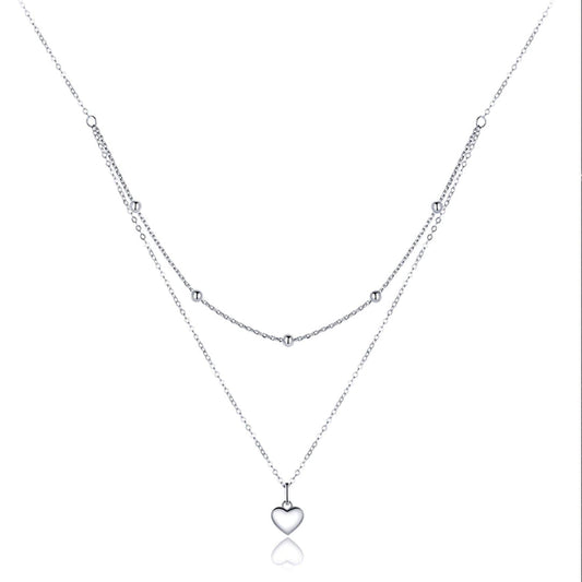 Collar de cadena de doble capa con colgante de corazón