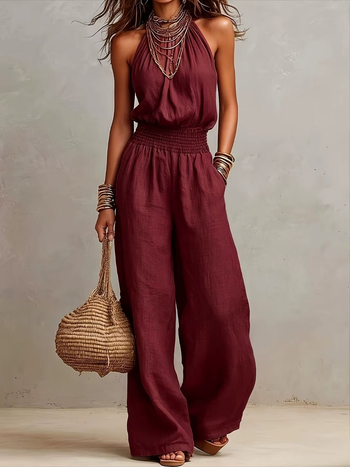 VALERIA | Jumpsuit de Cuello Halter y Pierna Ancha