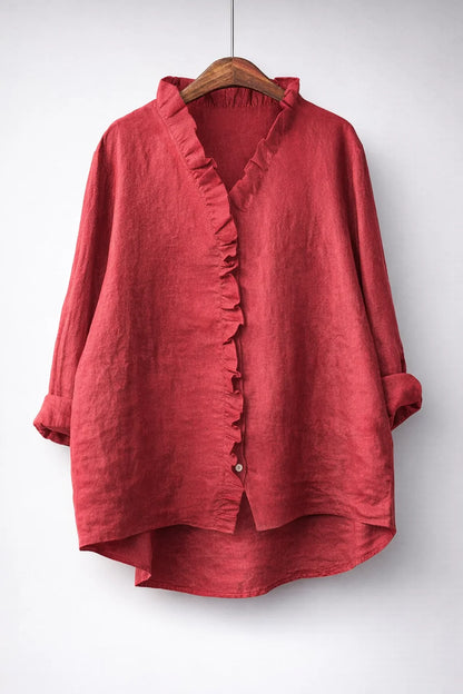 Sanelle | Elegante camisa de algodón y lino con volantes
