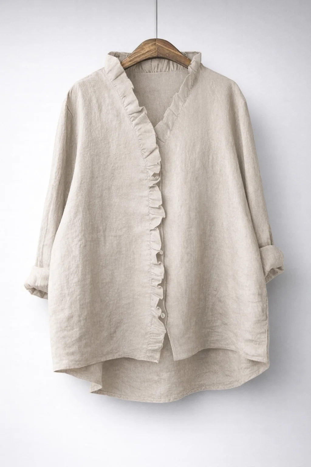 Sanelle | Elegante camisa de algodón y lino con volantes