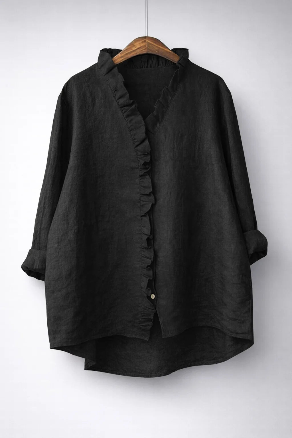 Sanelle | Elegante camisa de algodón y lino con volantes